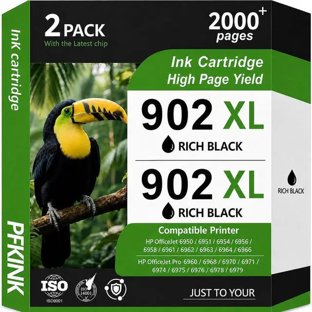 Main image of 902XL Black Ink Cartridges for HP Printers, 2 Pack Replacement for HP 902 Ink Cartridges, Compatible with OfficeJet Pro 6978 6968 6970 6974 6975 6960 and OfficeJet 6962 6958 6950 6954 6951