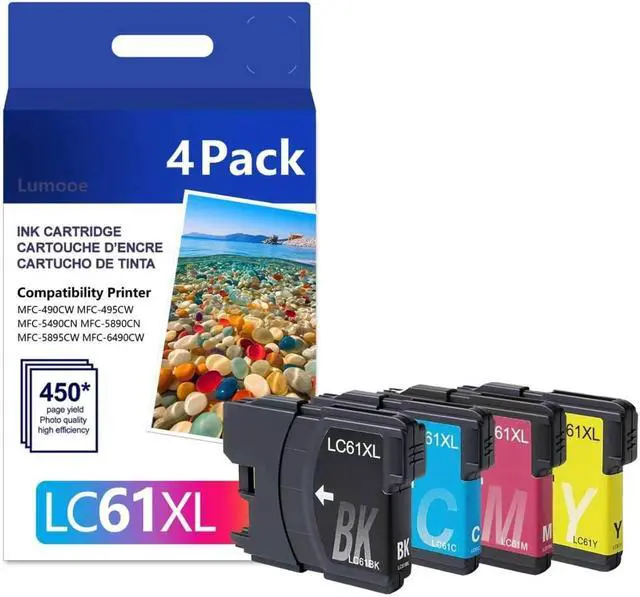 Main image of LC61 LC65XL BK/C/M/Y Ink Cartridges High Yield (4-Pack) - Replacement for Brother MFC-490CW MFC-495CW MFC-6490CW MFC-6890CDW Printer