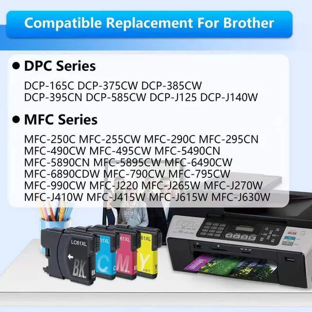 Alt view image 2 of 6 - LC61 LC65XL BK/C/M/Y Ink Cartridges High Yield (4-Pack) - Replacement for Brother MFC-490CW MFC-495CW MFC-6490CW MFC-6890CDW Printer