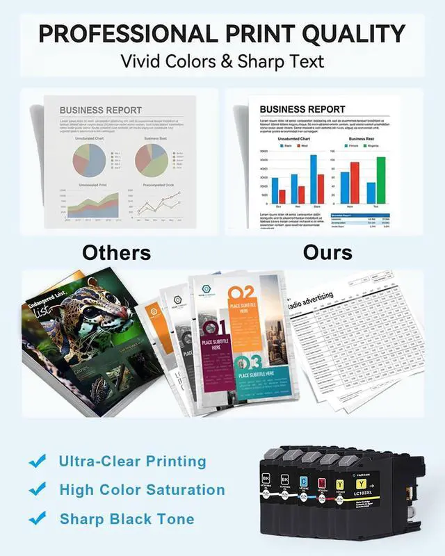 Alt view image 4 of 7 - LC103XL LC103 Ink Cartridges Replacement for Brother Printer LC101 LC103 XL Ink Cartridges High Yield 5-Pack (LC103BK LC103C LC103M LC103Y) - Work with MFC-J870DW MFC-J6920DW MFC-J450DW MFC-J470DW