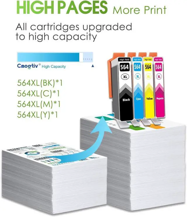 Alt view image 5 of 7 - 564XL Ink Cartridges High Yield (4-Pack, Black/Cyan/Magenta/Yellow) Replacement for HP 564XL Ink Cartridges Work 564 XL for Photosmart 7520 7510 7525 5520 5510 6510 6520 DeskJet 3522 3521 Printer