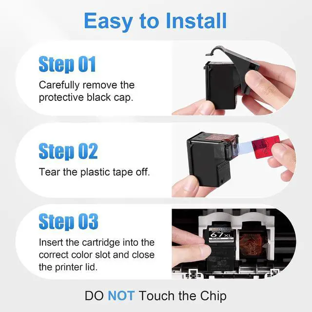 Alt view image 5 of 7 - 67XL Ink Cartridge 2Black/1Color Combo Pack Replacement HP Ink 67 67XL HP67