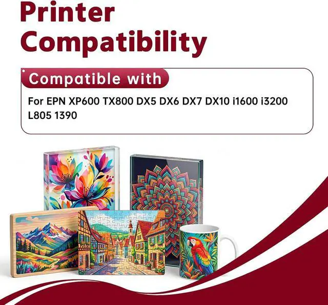 Alt view image 2 of 7 - UV Ink for Hard Materials 500ML with UV Printer for EPN XP600 TX800 DX5 DX6 DX7 DX10 i1600 i3200 L805 1390 printhead Compatible for Acrylic Wood etcBlack, Cyan, Magenta, Yellow, White, Hard Varnish