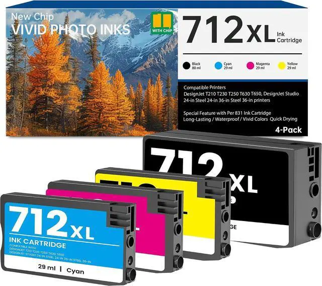 Main image of 712 712XL Ink Cartridges with New Chip DesignJet T210 Ink Cartridge Set