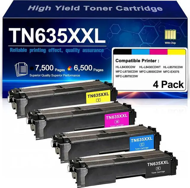 Main image of TN635XXL Toner Cartridge TN635XL TN635 Compatible for Brother HL-L8430CDW HL-L8430CDWT HL-L8570CDW MFC-L8930CDW MFC-L8970CDW MFC-EX575 MFC-L8730CDW Printers High Yield 7,500 Pages (4 Pack, BK,C,M,Y)