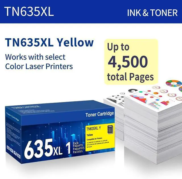 Alt view image 2 of 6 - 1 Pack TN635 TN635XL Yellow Toner Cartridge Replacement for Brother TN635XL Toner Work for HL-L8430CDW, HL-L8430CDWT, HL-L8570CDW,MFC-L8730CDW, MFC-L8930CDW, MFC-L8970CDW and MFC-EX575 Printers