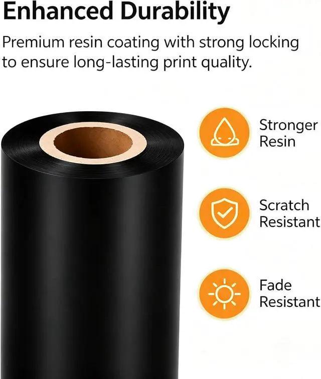 Alt view image 2 of 6 - (10 Rolls) Premium Thermal Transfer Ribbon 4.33" x 984' (50mm-110mm x 300m) Enhanced Wax Resin Ribbon, Printer Ribbon Compatible with Zebra, TSC, GoDex, Citizen..., 1" Core