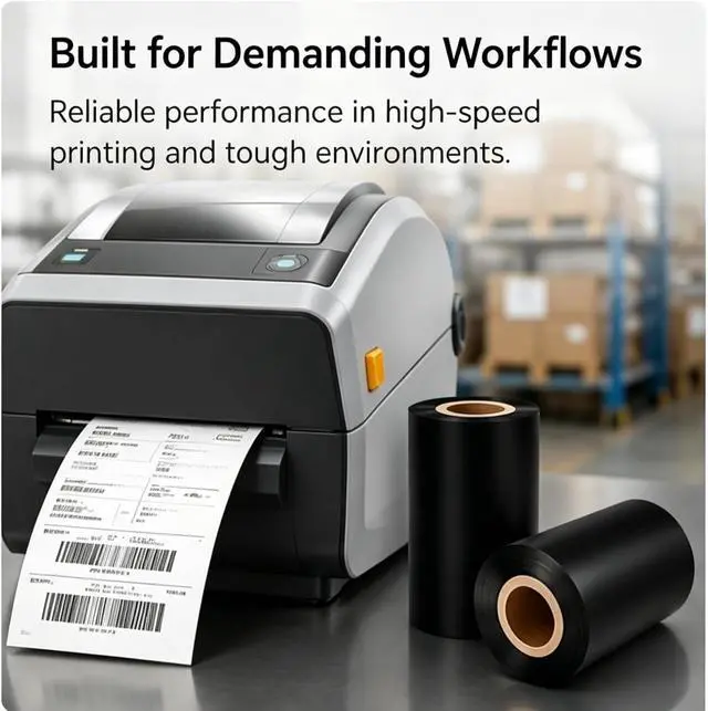 Alt view image 3 of 6 - (10 Rolls) Premium Thermal Transfer Ribbon 4.33" x 984' (50mm-110mm x 300m) Enhanced Wax Resin Ribbon, Printer Ribbon Compatible with Zebra, TSC, GoDex, Citizen..., 1" Core