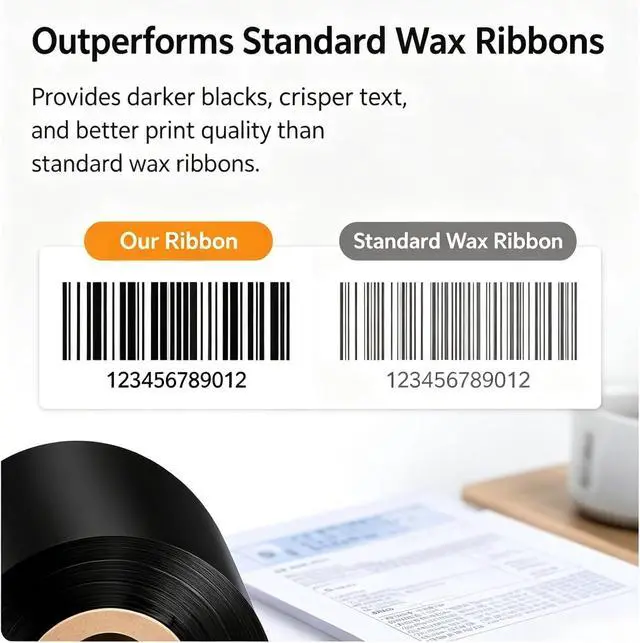 Alt view image 4 of 6 - (10 Rolls) Premium Thermal Transfer Ribbon 4.33" x 984' (50mm-110mm x 300m) Enhanced Wax Resin Ribbon, Printer Ribbon Compatible with Zebra, TSC, GoDex, Citizen..., 1" Core