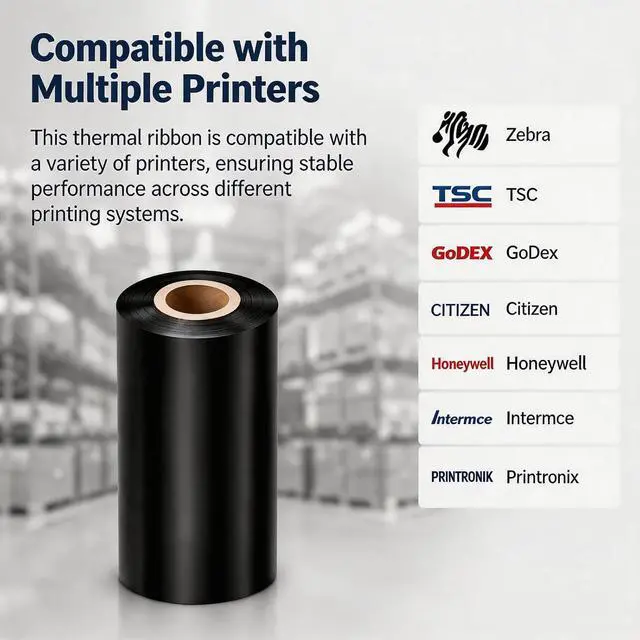 Alt view image 5 of 6 - (10 Rolls) Premium Thermal Transfer Ribbon 4.33" x 984' (50mm-110mm x 300m) Enhanced Wax Resin Ribbon, Printer Ribbon Compatible with Zebra, TSC, GoDex, Citizen..., 1" Core