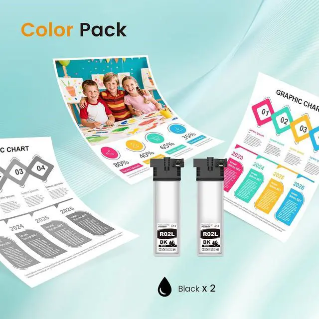 Alt view image 6 of 7 - Remanufactured R02L Ink Cartridge Replacement for R02L1 R02L120 Black Ink Pack for Workforce Pro ET 8700 ET-8700 (2 Pack)