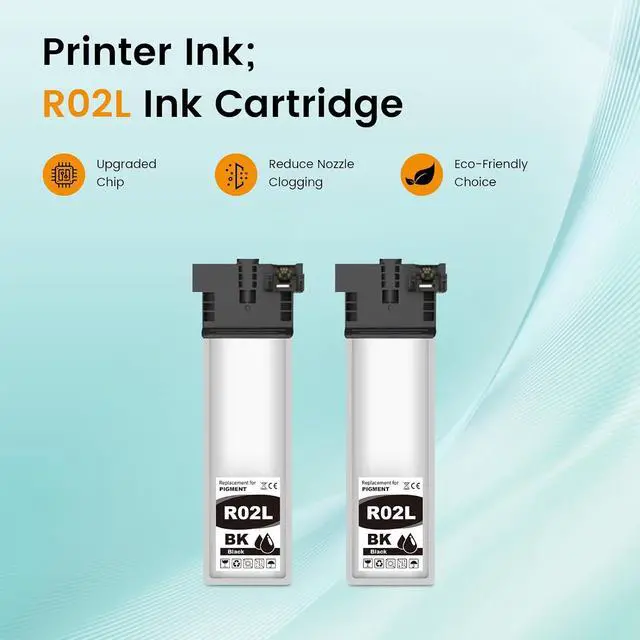 Alt view image 4 of 7 - Remanufactured R02L Ink Cartridge Replacement for R02L1 R02L120 Black Ink Pack for Workforce Pro ET 8700 ET-8700 (2 Pack)