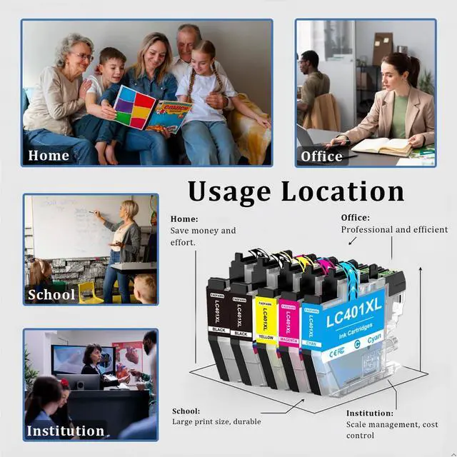 Alt view image 6 of 7 - LC401 LC401XL Ink Cartridges Replacement for Brother Printer LC401XL LC 401 XL High Yield 5-Pack Set - Work for MFC-J1010DW MFC-J1012DW MFC-J1170DW MFC-J1800DW (2BK/C/M/Y)