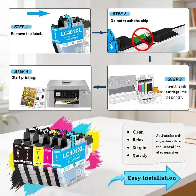 Alt view image 5 of 7 - LC401 LC401XL Ink Cartridges Replacement for Brother Printer LC401XL LC 401 XL High Yield 5-Pack Set - Work for MFC-J1010DW MFC-J1012DW MFC-J1170DW MFC-J1800DW (2BK/C/M/Y)