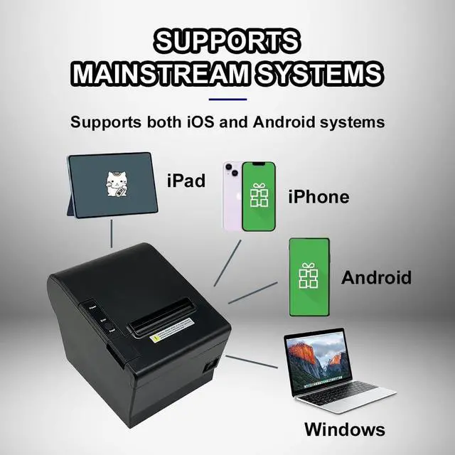 Alt view image 3 of 7 - MR.BOSS Loyverse 80mm Thermal Receipt Printer with Automatic Cutter, Bluetooth and WiFi Connectivity, Compatible with Android, Windows, Mac, High-Speed Printing for POS Systems