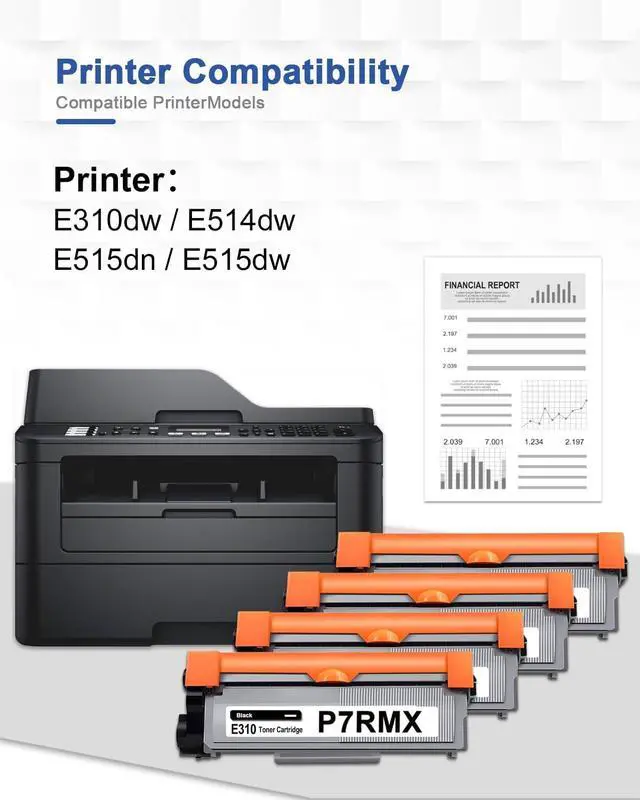 Alt view image 2 of 6 - E310Toner Cartridge (4-Pack,Black) Compatible E310 P7RMX Toner Cartridges Replacement for DELL E310dw E514dw E515dw E515dn Printers