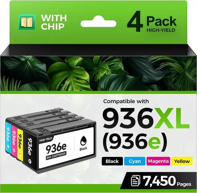 Main image of 936e 936XL Ink Cartridges with Chip Combo 4-Pack High Yield Replacement for HP 936e 936 Ink Works with HP OfficeJet Pro 9125e 9135e 9110b 9128e 9130b 9122e 9120e Wide Format 9730e Printers Black Color