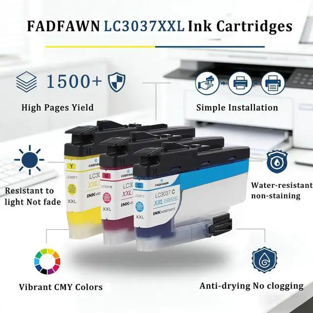 Alt view image 3 of 7 - LC30373PKS XXL LC3037 C/M/Y Ink Cartridges Super High Yield 3-Pack - Replacement for Brother LC3037 LC3039 XXL Ink Cartridges Work with Printer MFC-J5845DW MFC-J5945DW MFC-J6945DW MFC-J6545DW