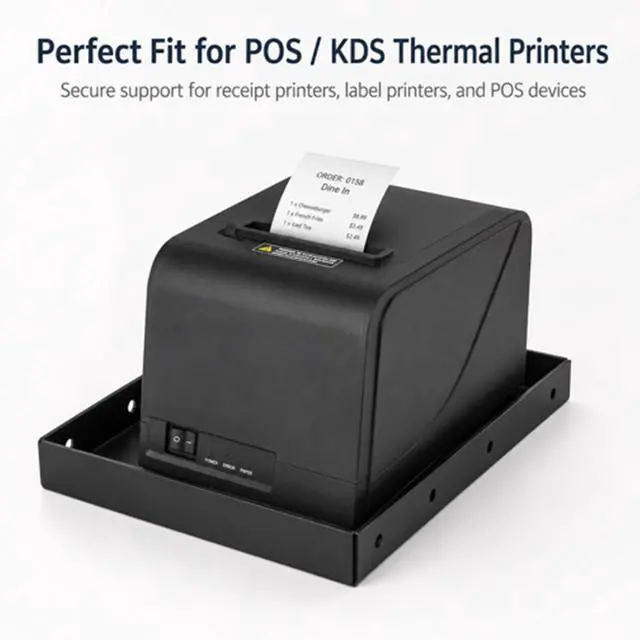 Alt view image 4 of 7 - Shimeyao 2 Pack Metal Printer Tray for POS KDS Thermal Printers 10.24 x 6.5 Inch, POS Printer Shelf, Mounts to Wall or Shelf Edge, 4 Mounting Holes Each Side for Kitchen Restaurant Receipt Holder