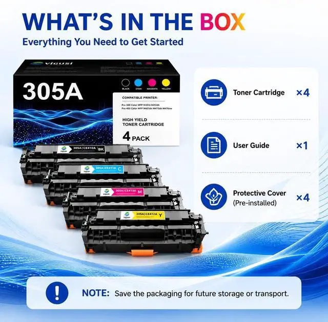 Alt view image 4 of 7 - 305A Toner Cartridges 4-Pack BK/C/M/Y Replacement for HP 305X 305A CE410A