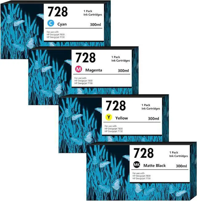 Main image of 728 Ink Cartridges 300ml Compatible with HP 728 Ink Cartridges for DesignJet T830 T730 Large Format Plotter Printer (4-Pack, 300-ml Matte Black/Cyan/Magenta/Yellow)
