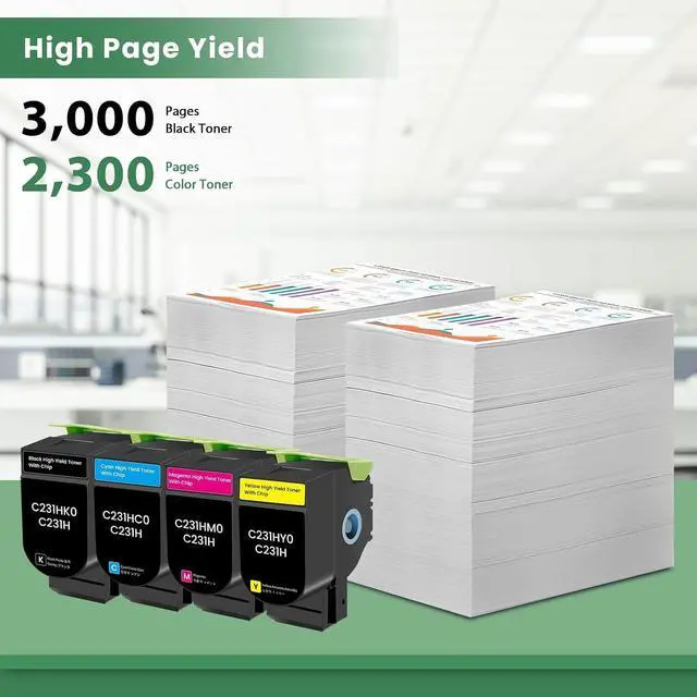 Alt view image 3 of 7 - C231H C2325 C2425 Toner Cartridge New Chip C231HK0 C231HC0 C231HM0 C231HY0