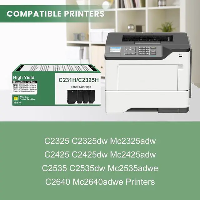 Alt view image 2 of 7 - C231H C2325 C2425 Toner Cartridge New Chip C231HK0 C231HC0 C231HM0 C231HY0