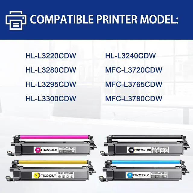 Alt view image 2 of 7 - TN229XL TN-229XL High Yield Toner Cartridges 4 Pack Replacement for Brother TN-229XL TN229 Toner MFC-L3780CDW MFC-L3720CDW HL-L3280CDW HL-L3220CDW Printer Toner Multipack