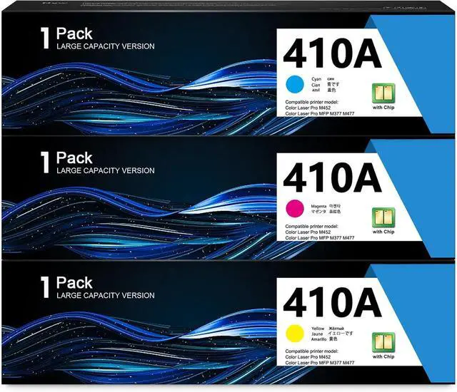 Main image of 410A Toner Cartridge 3 Pack (with Chip) Replacement for HP 410A Toner CF411A CF412A CF413A Cartridge Works with Color Laser Pro M452dn M452dw M452nw MFP M377dw M477fdn M477fdw M477fnw Printer(C/M/Y)