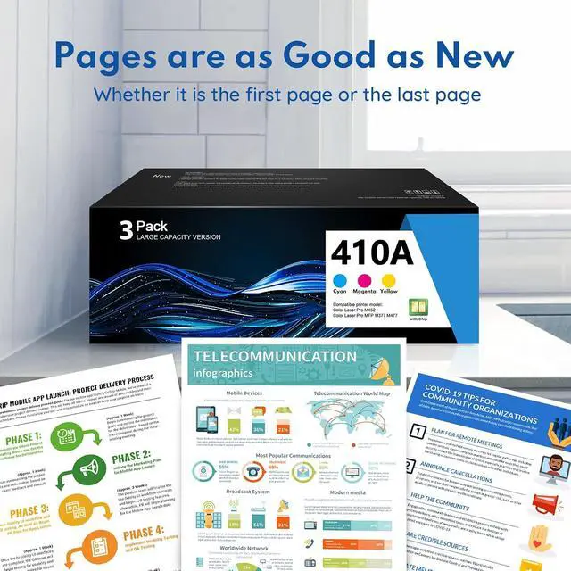 Alt view image 6 of 6 - 410A Toner Cartridge 3 Pack (with Chip) Replacement for HP 410A Toner CF411A CF412A CF413A Cartridge Works with Color Laser Pro M452dn M452dw M452nw MFP M377dw M477fdn M477fdw M477fnw Printer(C/M/Y)