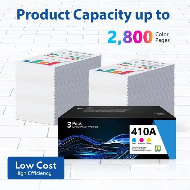 Alt view image 4 of 6 - 410A Toner Cartridge 3 Pack (with Chip) Replacement for HP 410A Toner CF411A CF412A CF413A Cartridge Works with Color Laser Pro M452dn M452dw M452nw MFP M377dw M477fdn M477fdw M477fnw Printer(C/M/Y)