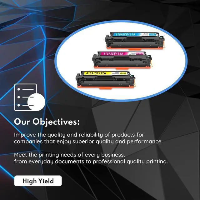 Alt view image 2 of 6 - 410A Toner Cartridge 3 Pack (with Chip) Replacement for HP 410A Toner CF411A CF412A CF413A Cartridge Works with Color Laser Pro M452dn M452dw M452nw MFP M377dw M477fdn M477fdw M477fnw Printer(C/M/Y)