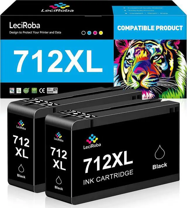 Main image of LeciRoba 712XL Black Ink Cartridges Replacement for HP 712 712XL BK Black 3ED71A Ink Cartridge for DesignJet T650 T630 T230 T210 Studio Plotter Printer (2BK-80ML, 2 Pack)