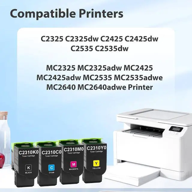 Alt view image 2 of 6 - C2310K0 C2310C0 C2310M0 C2310Y0 Toner Cartridge C2310 Remanufactured Toner Replacement for Lexmark C2325 C2425 C2535 MC2425 MC2535 MC2640 MC2535adwe Printer Ink (4-Pack, Black Cyan Magenta Yellow)