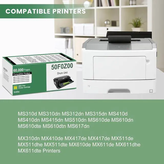 Alt view image 2 of 6 - 50F0Z00 Imaging Unit (with New Chip) Replacement for Lexmark 50F0Z00 500Z 500ZG Drum Unit for MS310 MS410 MS510 MS610 MX310 MX410 MX510 MX610 Printers, 1 Pack Remanufactured 50F0Z00 Imaging Kit