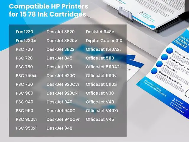 Alt view image 2 of 5 - 15 78 Ink Cartridges 2-Pack Compatible for HP 15 78 Black Tricolor Work with DeskJet 3820 3820v 3822 845 920 920C 920Cvr 920Cxi 940 940C 940Cvr 948 948c Printer (1 Black, 1 Color)