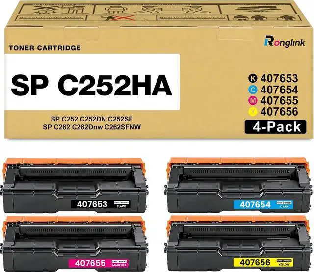 Main image of SP C252HA Toner Cartridge 407653 407654 407655 407656, 4-Pack with Chip