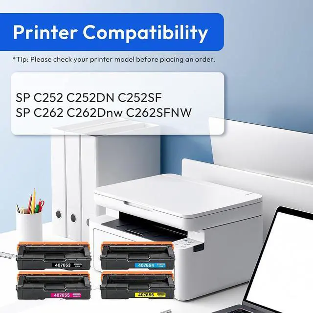 Alt view image 2 of 6 - SP C252HA Toner Cartridge 407653 407654 407655 407656, 4-Pack with Chip