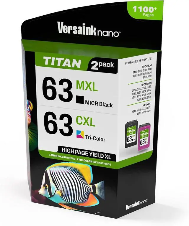 Alt view image 2 of 7 - VersaInk-Nano 63 MXL Titan-Magnetic Black & Color 2-Pack - Replaces 63 and 63 XL, Works with DESKJET 1112,2130,3630,OFFICEJET 3830,4650,5200,Envy 4510,4520