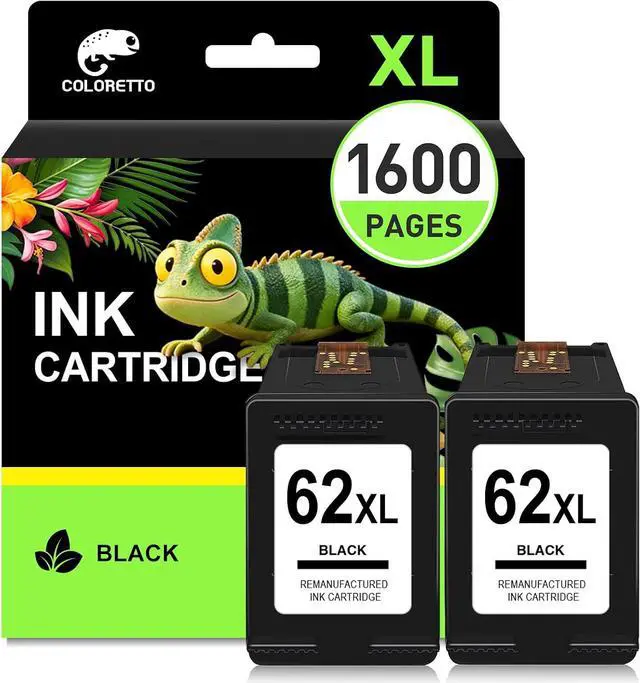 Main image of COLORETTO 62XL Ink Cartridges Black for HP 62 Black Ink Cartridges 62 XL