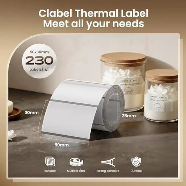 Alt view image 5 of 6 - CLABEL Transparent Label Printer, 221B Bluetooth Thermal Label Maker Bundle with 50x30mm Clear Black Mark Labels (3 Rolls) Waterproof & Inkless for Handmade Soap, Etsy Crafts, Glass Jars, Lab Vials