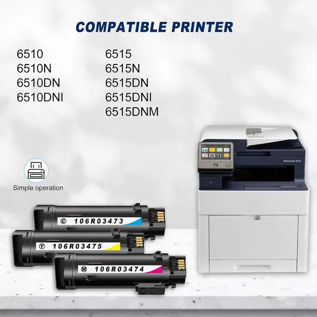 Alt view image 2 of 6 - 3-Pack C/M/Y 106R03473 106R03474 106R03475 High Yield Toner Cartridge Compatible for Xerox 106R03473 106R03474 106R03475 Phaser 6510 6510N 6510DN 6510DNI WorkCentre 6515 6515N 6515DN Printer