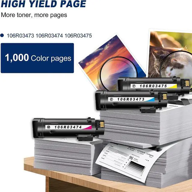Alt view image 3 of 6 - 3-Pack C/M/Y 106R03473 106R03474 106R03475 High Yield Toner Cartridge Compatible for Xerox 106R03473 106R03474 106R03475 Phaser 6510 6510N 6510DN 6510DNI WorkCentre 6515 6515N 6515DN Printer