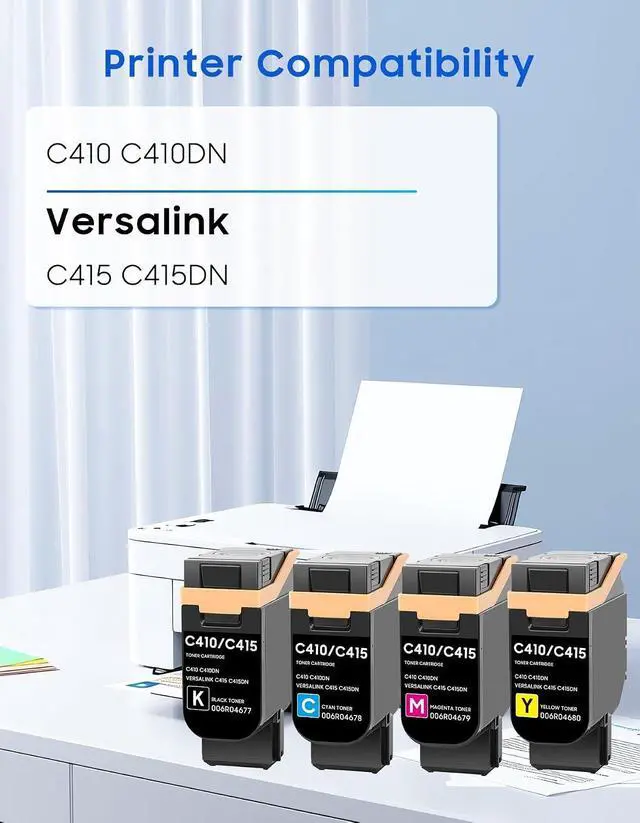 Alt view image 2 of 6 - C410 C415 Toner Cartridges (With New Chip) Replacement for Xerox C410 C410DN VersaLink C415 C415DN Printer Cartridge 4-Pack Black Cyan Magenta Yellow, 006R04677 006R04678 006R04679 006R04680 Toner