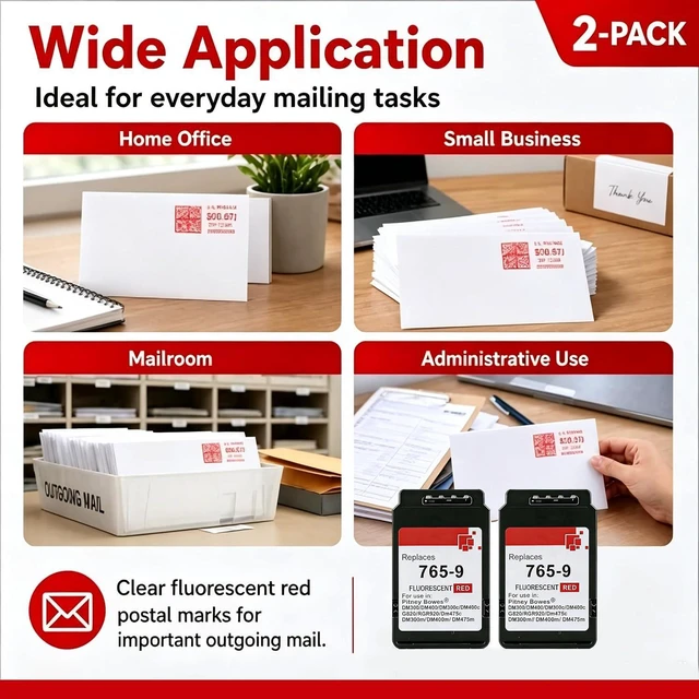 Alt view image 6 of 6 - High Yield Red Ink Cartridge, Replacement Compatible with Pitney Bowes 765-9, Fit for SendPro C Auto DM300c DM400c DM450c DM475c Postage Meter Printers, 2-Pack 45ml