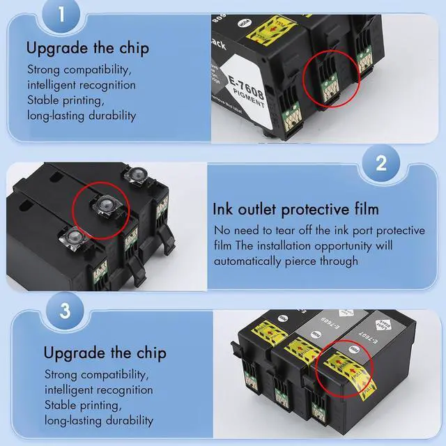 Alt view image 3 of 6 - Remanufactured T760 Ink Cartridges - Compatible with P600 - SC-P600,Wide Format Printer Inkjet Printer (T7601-T7609) - 9 Pack