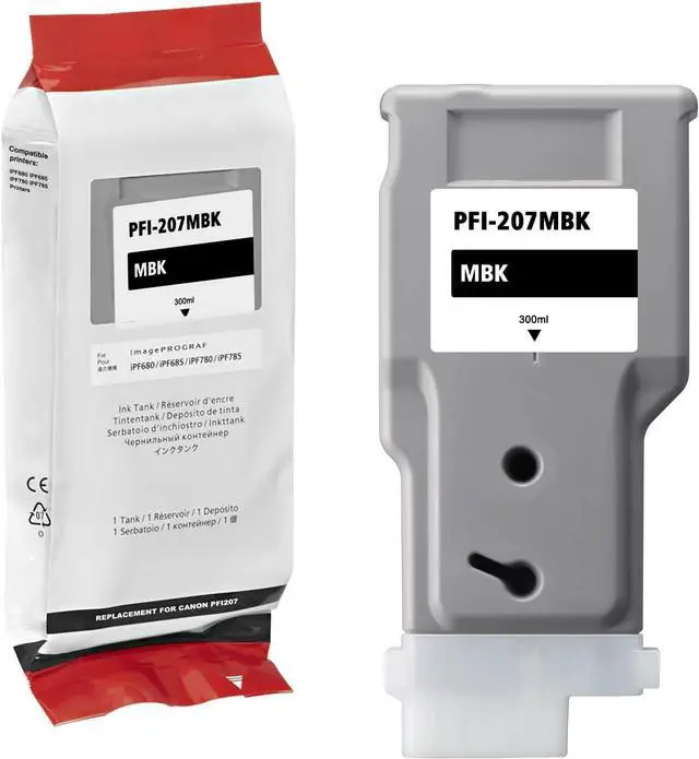 Main image of PFI-207 Ink Cartridges Matte Black 300ml 1-Pack, Replacement for Canon PFI-207 MBK Ink Tank Compatible with imagePROGRAF iPF680 iPF685 iPF780 iPF785 Large Format Printers for CAD Drawing