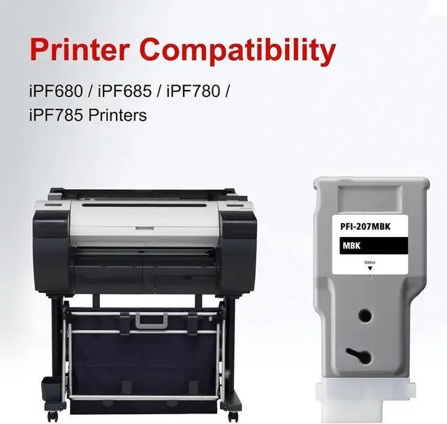 Alt view image 2 of 7 - PFI-207 Ink Cartridges Matte Black 300ml 1-Pack, Replacement for Canon PFI-207 MBK Ink Tank Compatible with imagePROGRAF iPF680 iPF685 iPF780 iPF785 Large Format Printers for CAD Drawing