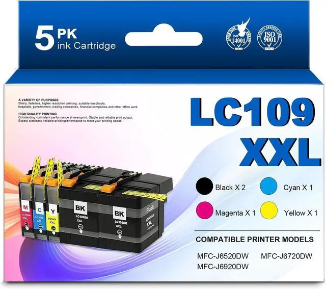 Main image of LC109 LC109XXL (5Pack, 2BK/1C/1M/1Y) Ultra High Yield Ink Cartridges Replacement for Brother LC109BK LC105C LC105M LC105Y Work for MFC-J6520DW MFC-J6720DW MFC-J6920DW Printer
