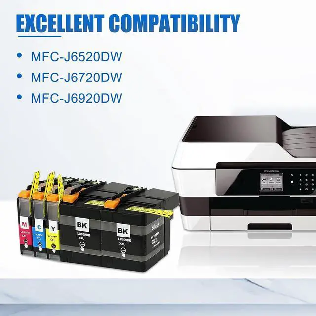 Alt view image 2 of 7 - LC109 LC109XXL (5Pack, 2BK/1C/1M/1Y) Ultra High Yield Ink Cartridges Replacement for Brother LC109BK LC105C LC105M LC105Y Work for MFC-J6520DW MFC-J6720DW MFC-J6920DW Printer
